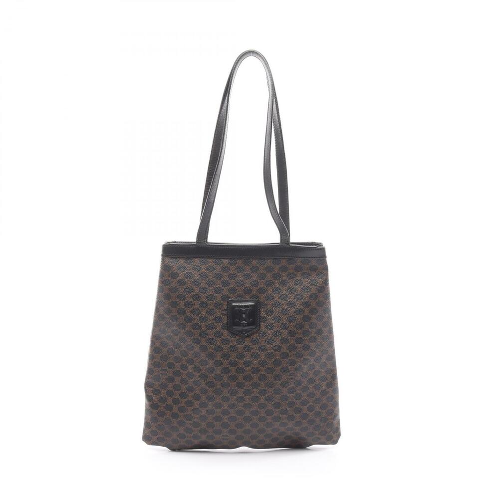 Celine Macadam Tote Bag Canvas Leather Black Brown